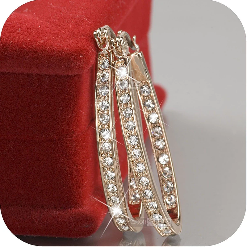 

Classic Big Round Circle Hoop Earrings With Crystal Rhinestone Simple Silver Rose Gold Color Women Earring 2019 Wholesale Y3N949