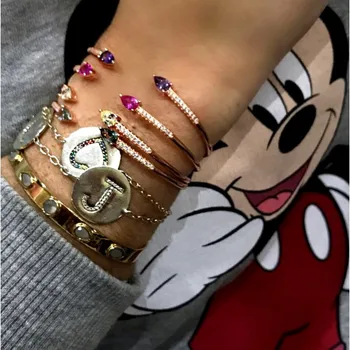 

colorful summer lastest design jewelry fashion charming women cuff bangle pave AAA cubic zirconia open rose gold color bracelet