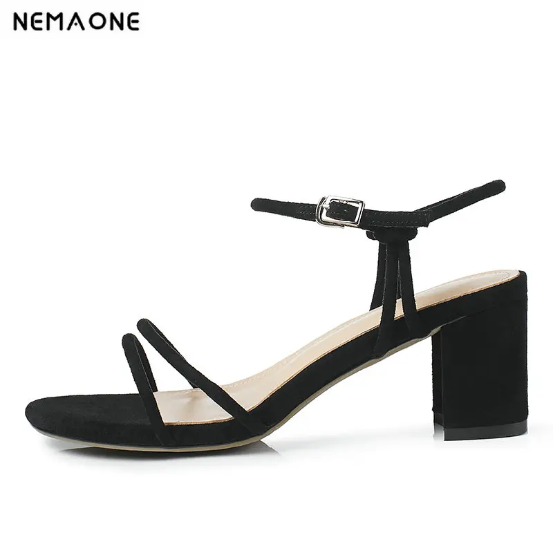 

NEMAONE Women Sandals Plus Size 34-43 Fashion Summer Buckle Strap High Heel Woman Shoes Black Pink yellow apricot