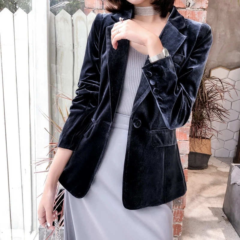 2018 Spring Autumn New Temperament Slim Pleuche Suit