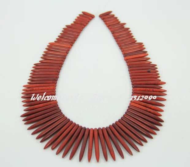 

95pcs/str Red Howlite Beaded Charms Pendants, Graduated Spike Tusk Necklace Tur quoise For Women Earring Finding 5x20-48mm