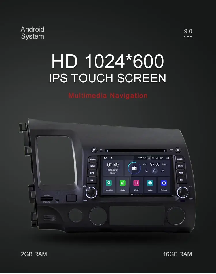 Cheap Besina Android 9.0 Car DVD Player For HONDA CIVIC 2006-2008 2009 2010 2011 Multimedia GPS Navigation Stereo 2 Din Car Radio WIFI 1