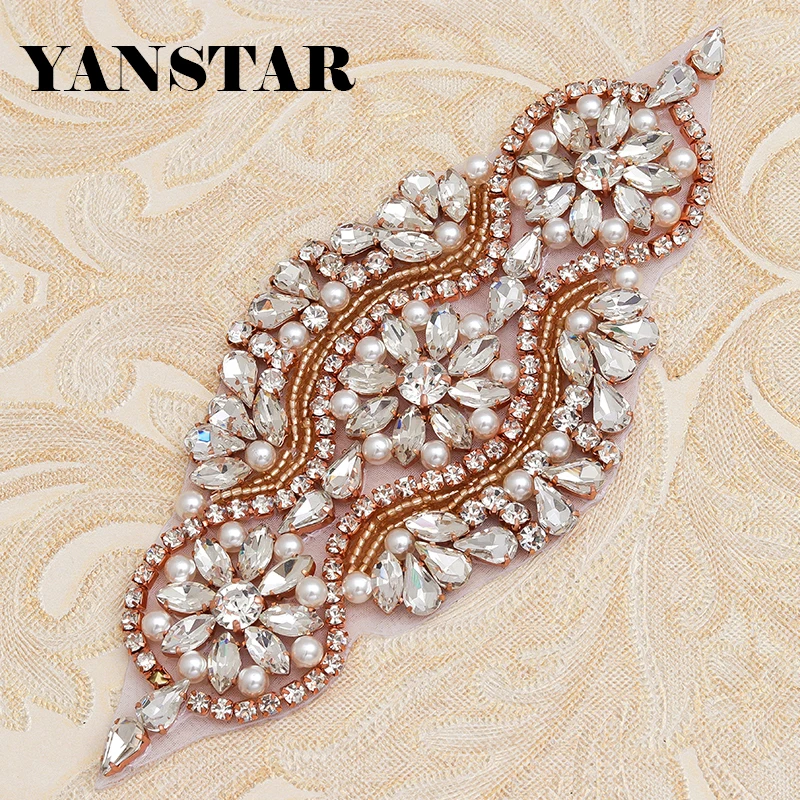 YANSTAR Wholesale (30 Pcs) Handmade Rhinestone Applique Wedding Belt Rose Gold Crystal DIY Bridal Belts Sewing Decoration YS851 1