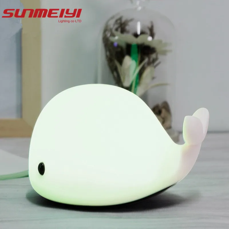 

LED Night Light Motion Sensor Baby USB Cute Whale Rechargeable Children Night Lamp Toy Lights Silicone Safety dolphin