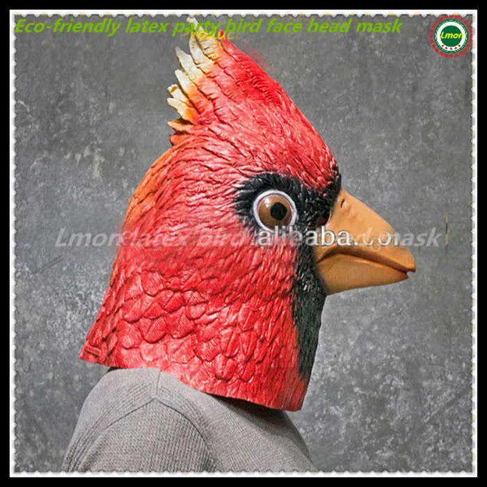 

Party Horse Latex Red Cardinal Bird Mask Halloween Costume Accessory rubber Face Birding Fun Animal Head Mask