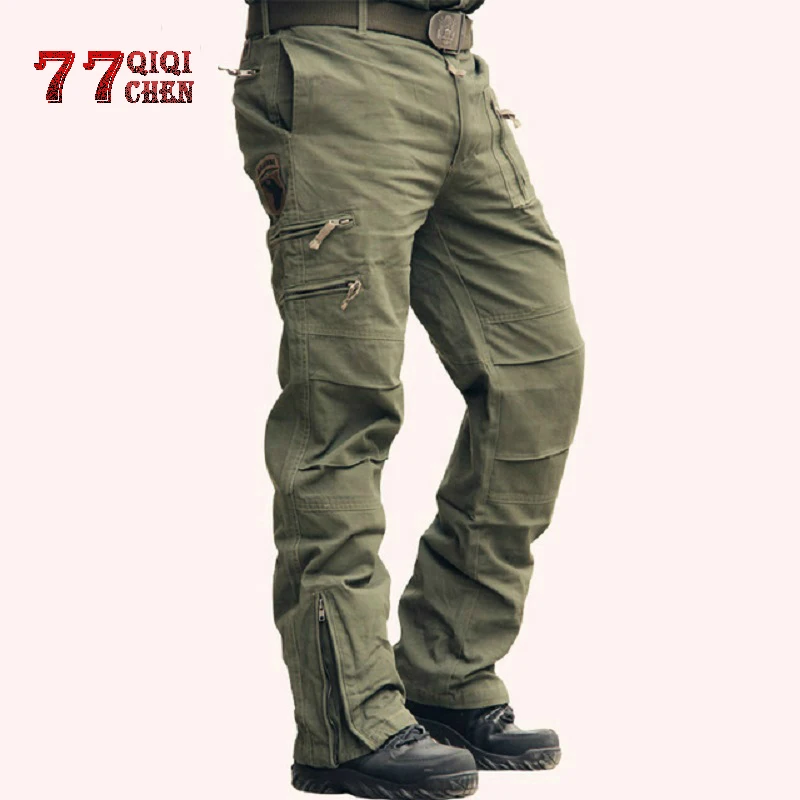 

Men's Cargo Pants Military Tactical Pants Army Camo Jogger Plus Size Cotton Trousers hombre Multi-pocket Zipper Black Trousers