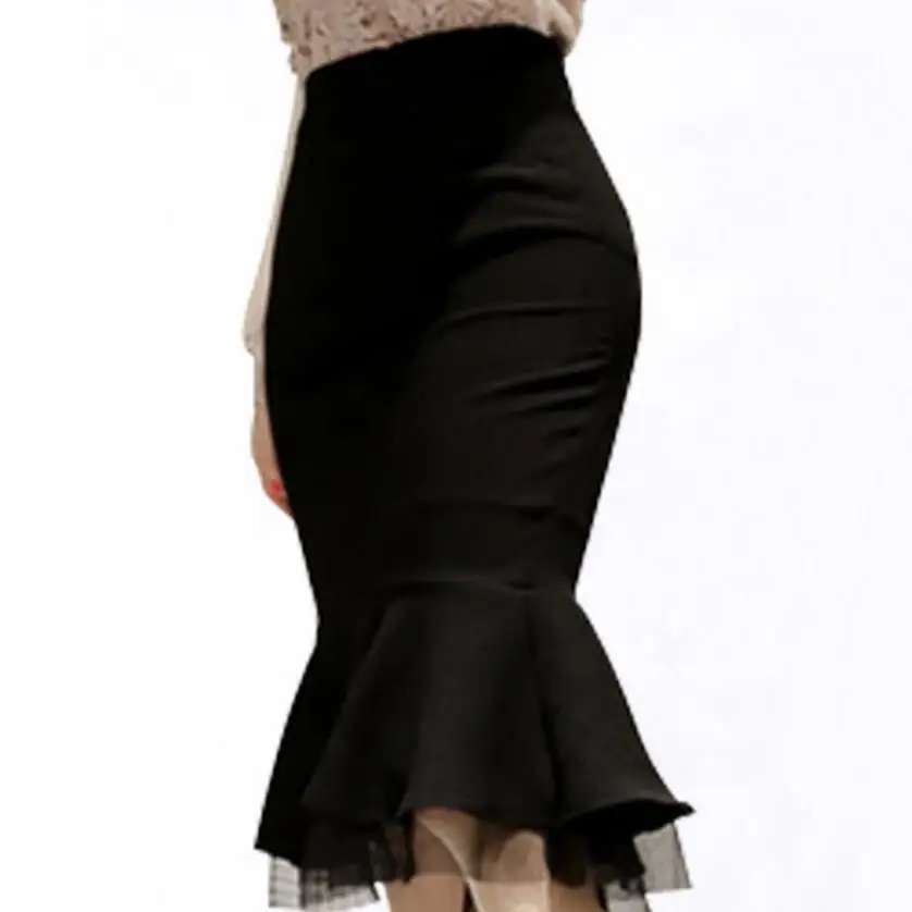 new fishtail trumpet skirt Organza lace skirt black high waist skirts ...