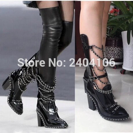 thigh high boots with chains