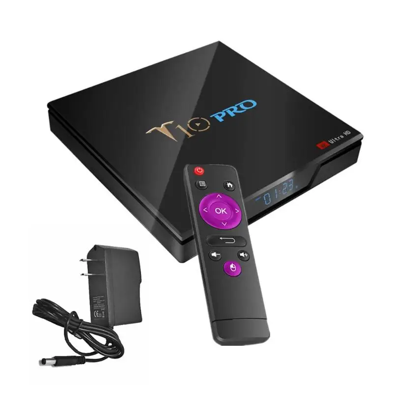 T10 PRO Android 8,1 Quad-Core 4 Гб+ 32 Гб Dual Band WI-FI компьютерной приставки к телевизору с вилкой ЕС/США