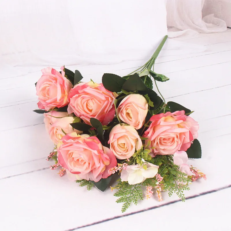 Jarown искусственный 12 головы розы цветы шелк Радуга Декоративные розы искусственные цветы для свадьбы домой партия украшения