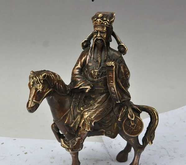 

shitou 002204 8"Chinese Bronze Wealth Coin Dragon Head Happy Mammon God Ride Run Horse Statue discount 30% (C0324)