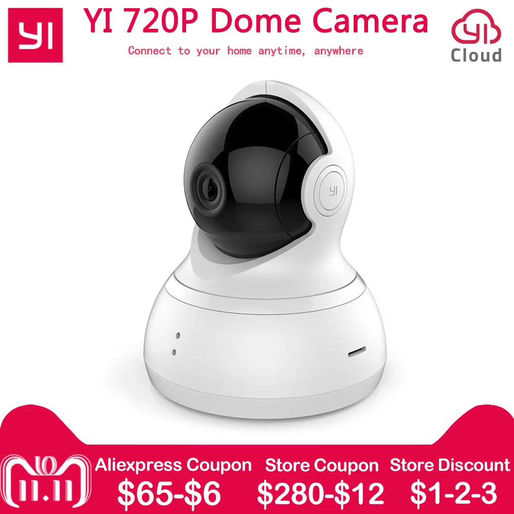 

BIG Clearance XIAOMI YI Dome Home Camera 112" Degree 720P Night Vision IP Camera 360" Wide Angle PTZ Shooting WiFi Webcam