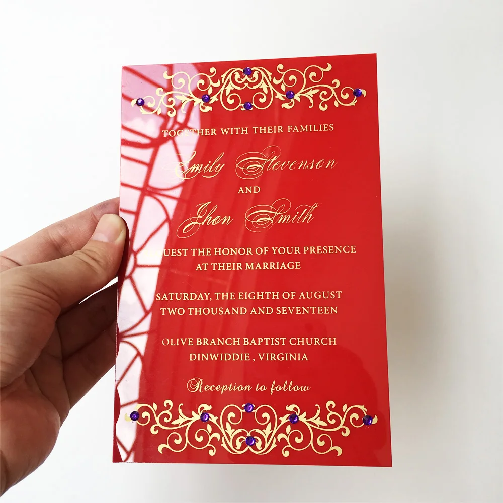  115x175mm Beautiful Red Acrylic Rectangle Shape Wedding Invitation Card 100 Sets Per Lot - 32829316483