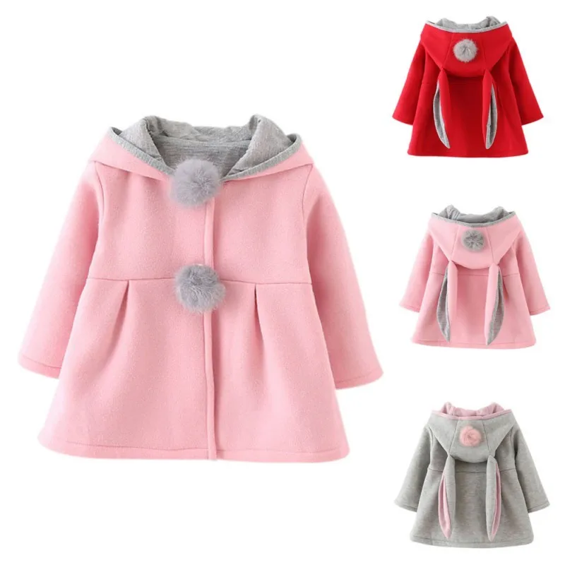 Пальто для девочек; сезон осень-зима; куртка с милыми заячьими ушками; детская верхняя одежда с капюшоном и длинными рукавами; детская куртка; пальто