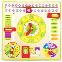 [Funny] многофункциональные деревянные часы с календарем обучающая и обучающая игрушка для детей раннего обучения развивающая интеллектуальная игрушка детский подарок