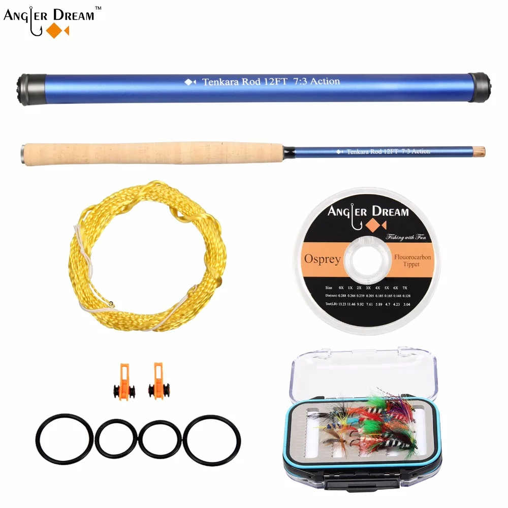 

12FT/13FT Tenkara Fly Rod Telescoping 30T Carbon Fiber Fly Fishing Rod & Furl Leader Flouorocarbon Tippet Line Hook Keeper