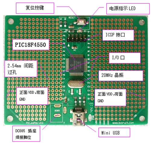 

free shipping PIC development board with USB function PIC18F4550-I/PT development board