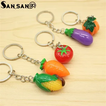 

5pcs Mixed Style Simulation Of Vegetables PVC keychain Lovely Mini Eggplant Pumpkin Key Chain Jewelry For Hangling Accessories