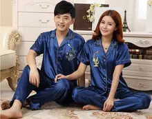 Hot Fashion Men Pajamas Summer 2017 Brand Ladies Satin Pyjama Short Sleeve Silk Pajamas Sets Pyjamas Lovers' silk sleepwear Hot Fashion Men Pajamas Summer 2017 Brand Ladies Satin Pyjama Short Sleeve Silk Pajamas Sets Pyjamas Lovers' silk sleepwear