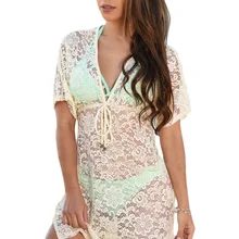 Новое летнее Прозрачное платье с v-образным вырезом на шнуровке H42054 крючок для плетения кружева закрытый Купальник мини-платье крышка купальники