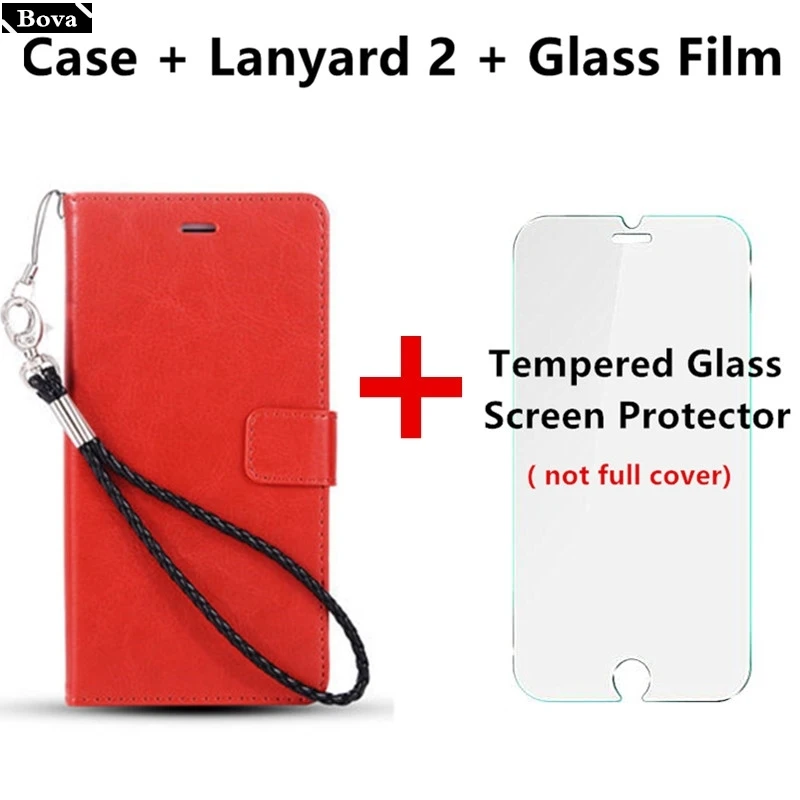 Держатель для карт, чехол для htc One M8, кожаный чехол для телефона, для htc M8, ультратонкий кошелек, откидная крышка, чехлы для телефонов - Цвет: Red Lanyard2 Film