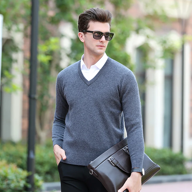 MIVI Brand Cashmere Sweaters Men Casual V Neck Long Sleeve