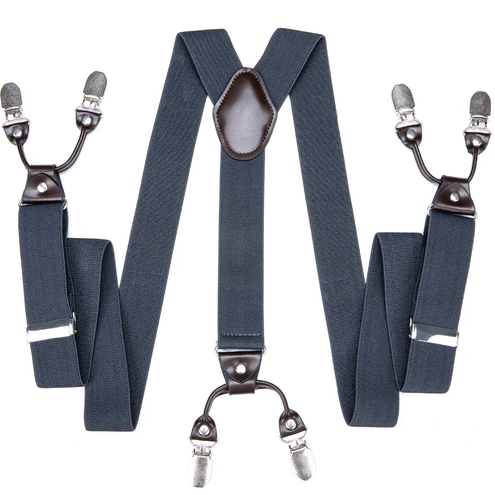 DiBanGu Brand Novelty Solid 6 Clips Suspenders Braces Elastic