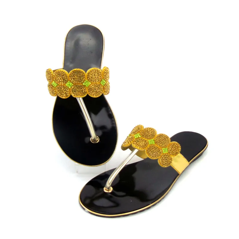 Г., новые летние дизайнерские женские туфли на низком каблуке тапочки со стразами в африканском стиле обувь для отдыха серебристого цвета, размеры 37-43, ABS1120 - Цвет: Золотой