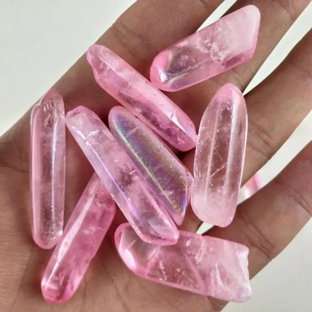 5pcs/lot Natural rose quartz crystal point wand cristal chakra stones and healing crystals wholesale - Цвет: Розовый