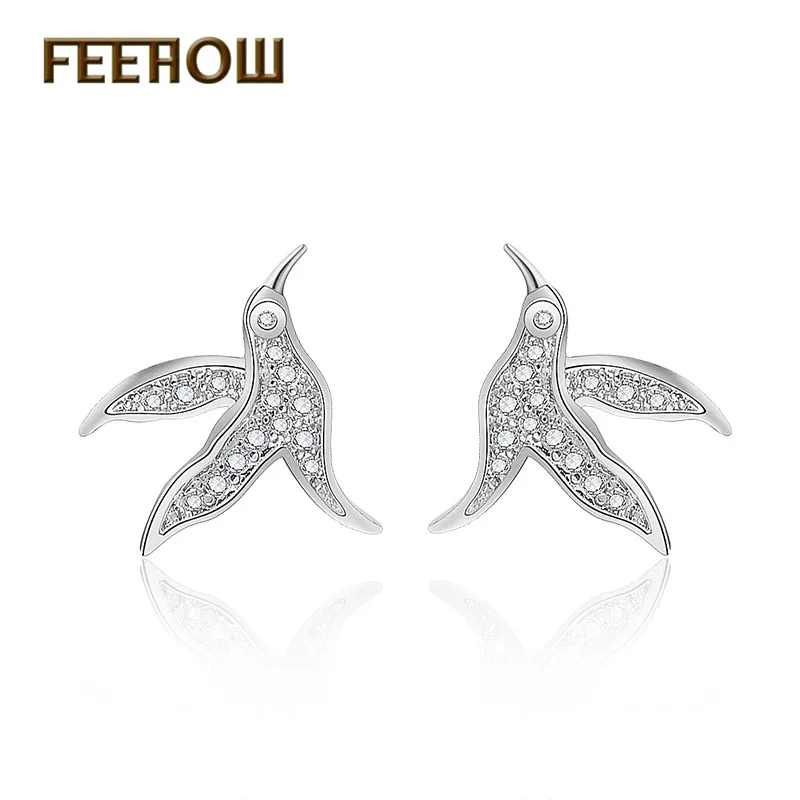 

FEEHOW Cut Zircon Europe Style Stud Earrings Bird Shape Animal Women Jewelry For Women Girl Gifts FWEP2075