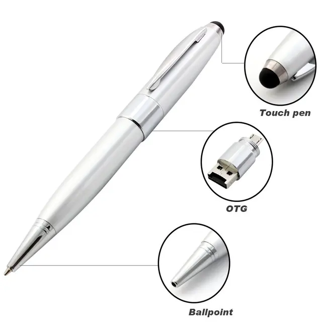 Multifunction Pen Stylus OTG SD Card Reader Ball-Point Touch Screen Stylus + Micro USB SD Memory Card Adapter + Pen 3in1 Silver