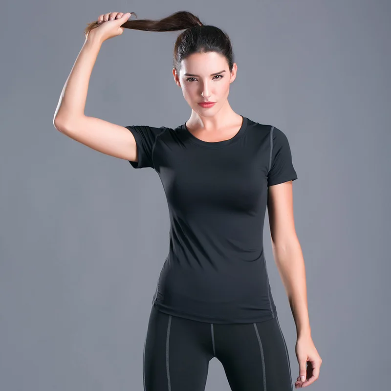 

New Yoga shirts women short sleeved wicking fitness elastic running breathable yoga sports crop top workout shirt