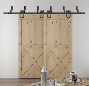 DIYHD 5 5ft 10ft Horseshoe Bypass sliding barn wood closet door rustic black barn door track