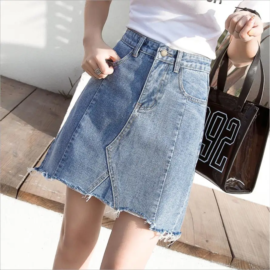 

2019 new women's high waist wild a word skirt bag hip skirt ladies tassel denim skirt female summer