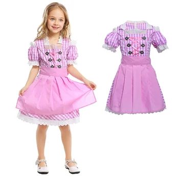 

Girls German Beer Festival Costume Pink Plaid Daily Wear Fancy Oktoberfest Performance Fancy Dress Kids
