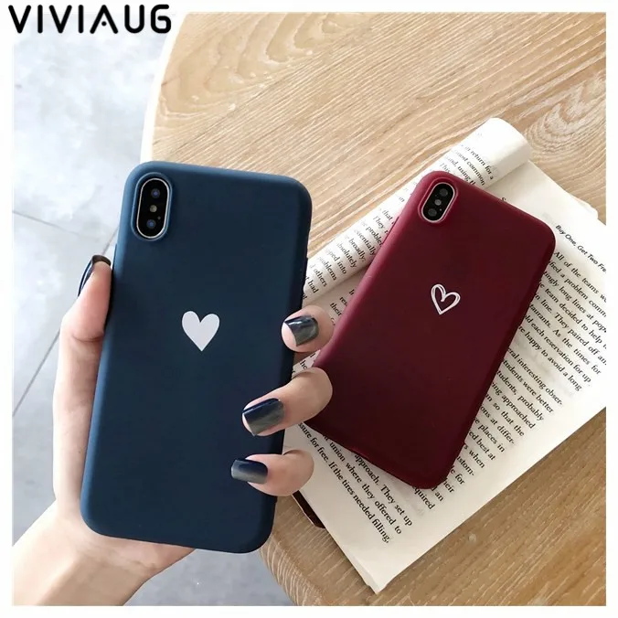 Пары Любовь Сердце Мягкие TPU чехол для телефона iphone 7 Plus 6 6S 8 милый цвет красного