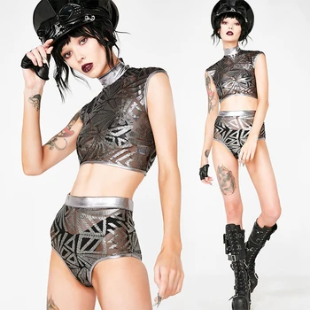 

Holographic Outfits Women Sliver Mesh Jazz Dance Costume Bar Clothing Nightclub Dj Singer Costumes Sequin Dance Outfit DL3729