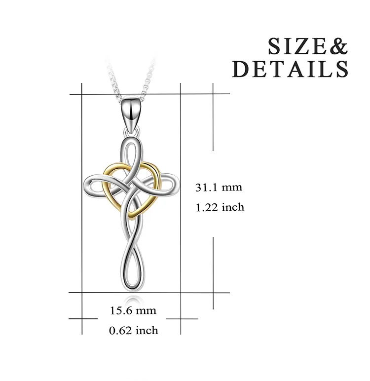 Ювелирные изделия S925 стерлингового серебра кельтский узел Подвески с крестом в форме сердца покрытием золото Цвет подвеска