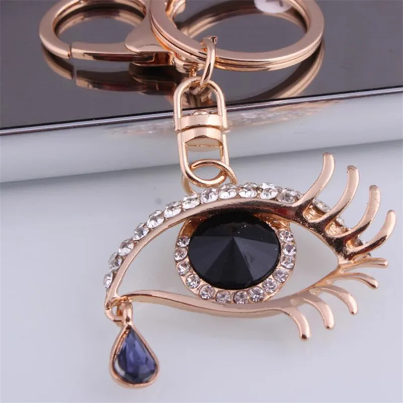 Alloy Jewelry Crystal Black Rhinestone Evil Eye Keychain Key Ring