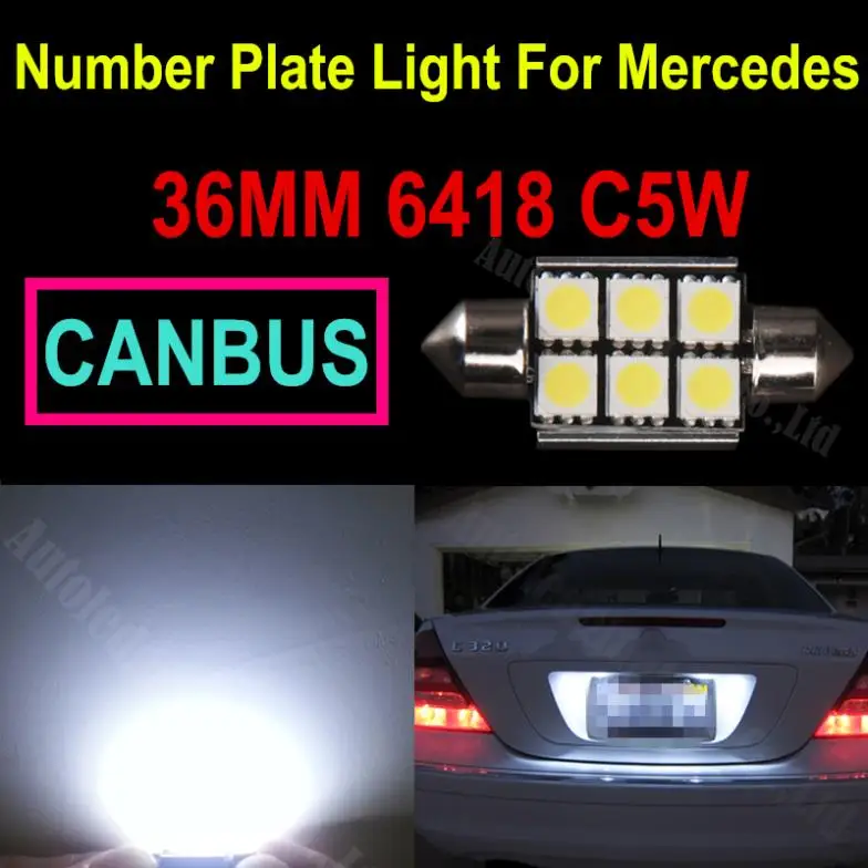 2x White Canbus 36mm C5W LED Error Free License Number Plate Light For