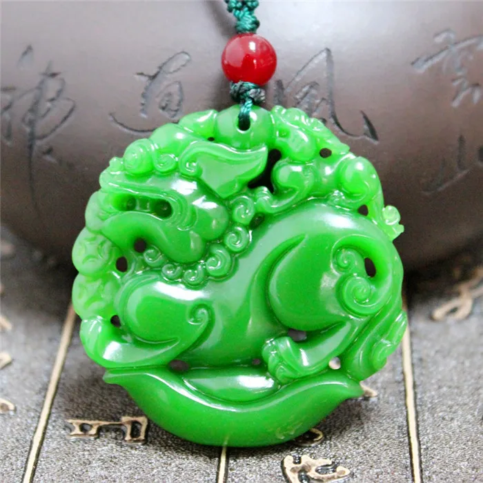 Chinese green jade hand carving /"China Dragon/" Good luck necklace pendant