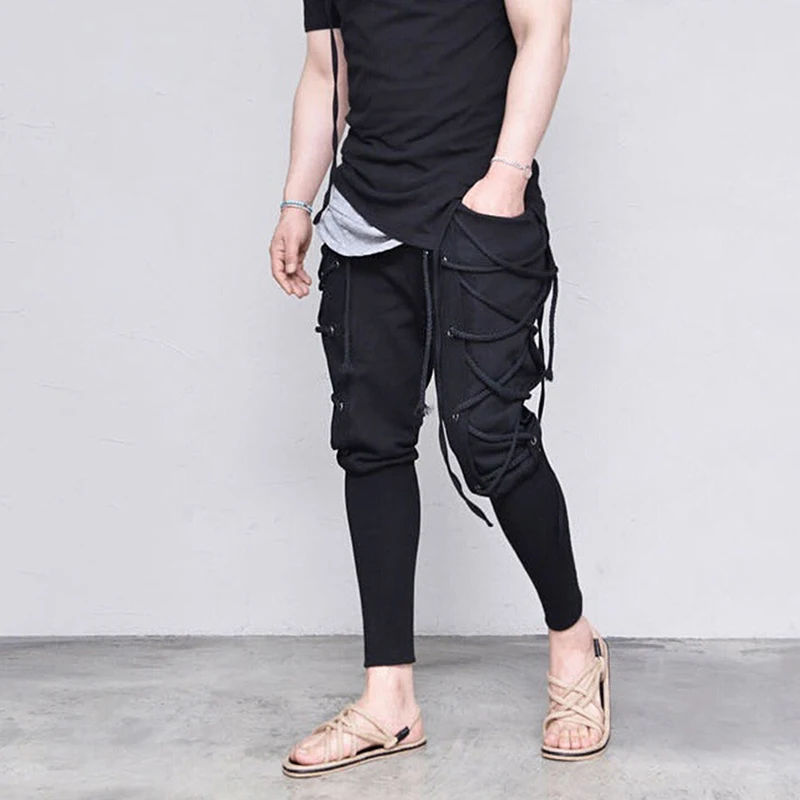 Новый Для мужчин с боковой шнуровке Banded Pants Брюки Мода ретро средневековый Викинг штаны навигатора Для мужчин Повседневные свободные штаны ...