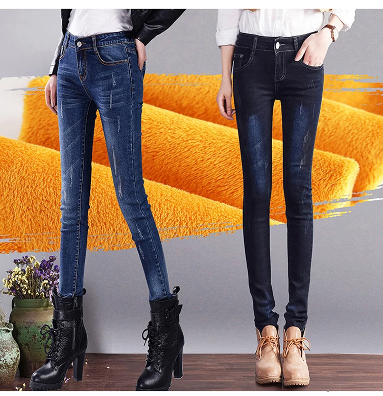 Теплые джинсы, женские джинсовые штаны, женские зимние бархатные джинсы, женские черные джинсы с вышивкой, Стрейчевые женские теплые штаны, женские