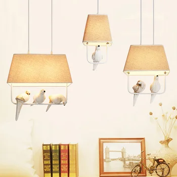 

retro loft Birds pendant lights vintage resin bird fabric lampshade for kitchen dining room bar hanging lighting 110-240V