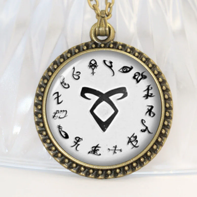 1 unids охотники руны Shadowhunter ожерелье с городом ожерелье из хрусталя кости кабошон HZ1 - Окраска металла: 7Antiqure bronze2