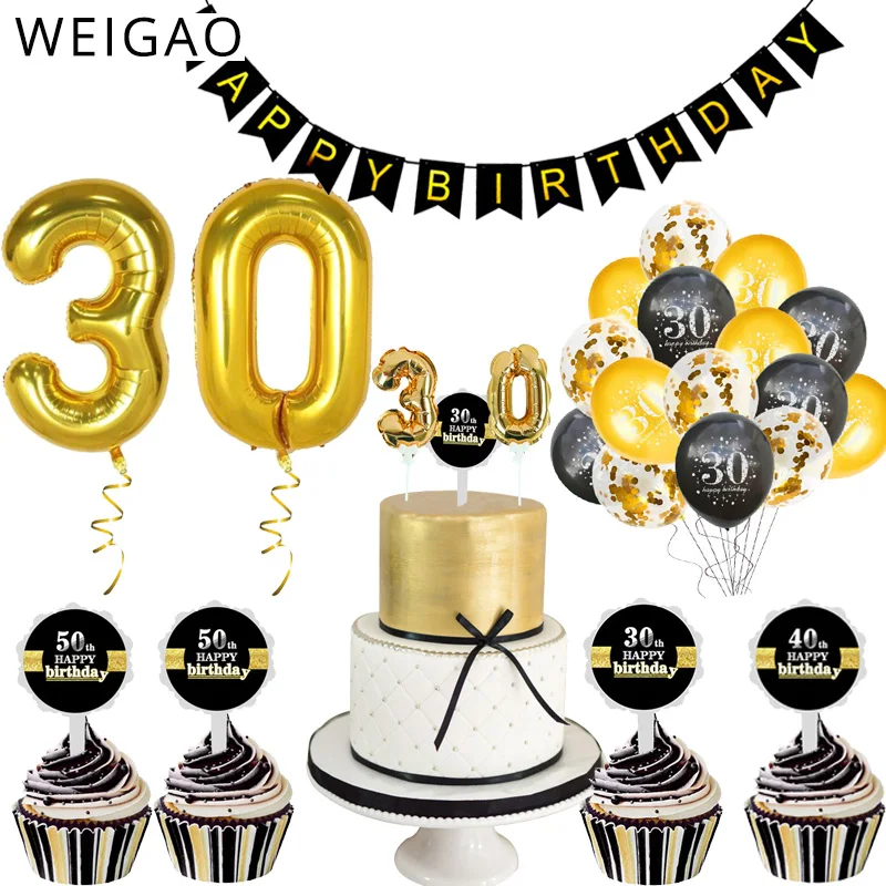 

WEIGAO 10pcs Gold Latex Air Balloons Gold 18 21 30 40 50 60 Years Happy Birthday Party Decorations Adult Foil Helium Balloon