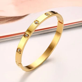 

Stainless Steel Fashion Gold Plating Bracelets&Bangles for Women Rose Gold Color Charming CZ Cuff Bracelet Loves Jewellery Gift