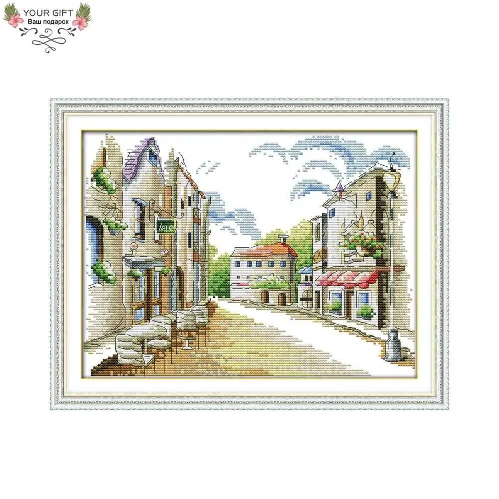 

Joy Sunday F668(2) 14CT 11CT Counted and Stamped Home Decor Street Views Needlepoints Embroidery Cross Stitch Kits