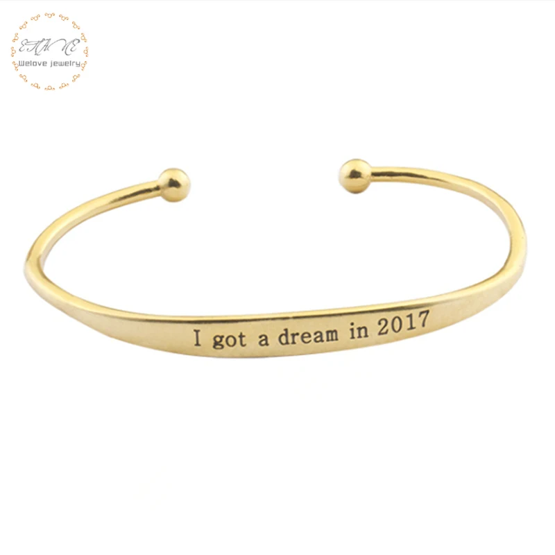 

Engraved I Got a Dream In 2018 Letter Women Cuff Bracelet Bangle Gold Color Friendship Christmas Gifts Dropshipping
