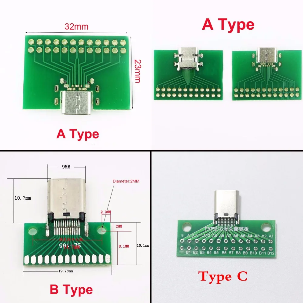 EClyxun 2 шт./лот USB 3,1 Тип C разъем гнездо 24P тестовая плата с печатной платой
